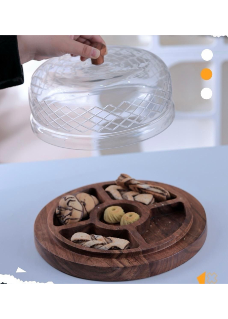 مضيفة خشب دائرية مقطعة مع غطا قزاز